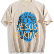 Jesus Is King Lion Vintage Washed T-Shirt in Beige