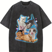 Y2K Silly Cat Trashy Y2K Kitten Vintage Washed T-Shirt in Black