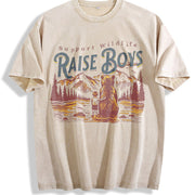 Support Wildlife Raise Boys Vintage Washed T-Shirt in Beige