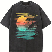 Sunset Beach Vibes Palm Tree vintage washed oversized T-shirt in Black