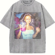 Drinking Party Doll Vintage Washed T-Shirt in Gray