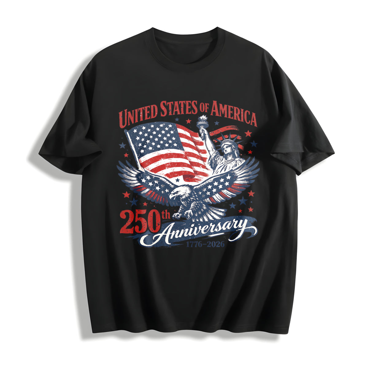America 250th Anniversary Cotton T-Shirt in Black