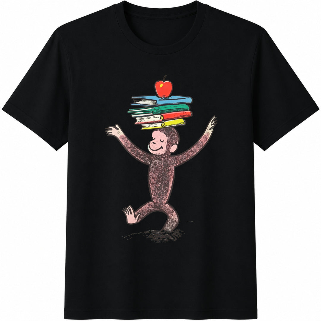 Curious George Retro and Playful Cotton T-Shirt in Black
