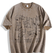 Lynx Cat 90s Tattoo Vintage Washed T-Shirt in Brown