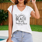 The Beach Is My Happy Place Vest Women's Color Cotton Tank Top in White
