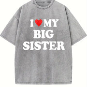Heart I Love My Big Sister vintage washed oversized T-shirt in Gray