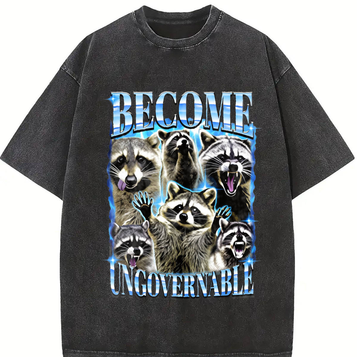 Become Ungovernable Raccoon Vintage Washed T-Shirt in Black