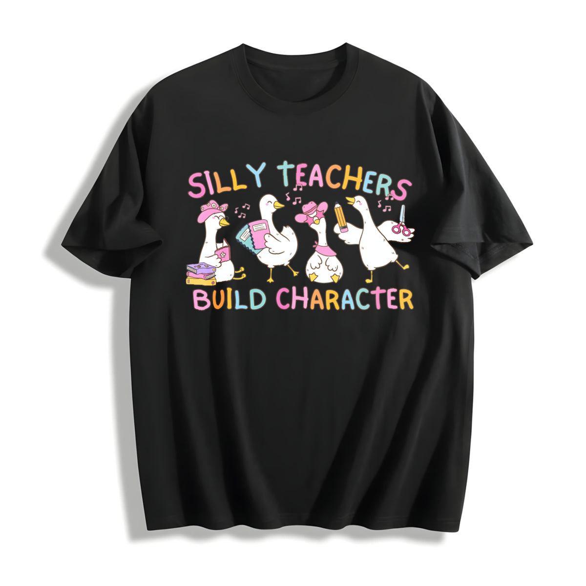 Silly Teacher Goose Cotton T-Shirt in Black