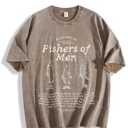 Fishers of - Matthew 4:19 Jesus Bible Verse Religious vintage washed oversized T-shirt in Brown