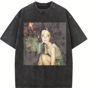Smoking Glam Doll at the Bar Vintage Washed T-Shirt in Black