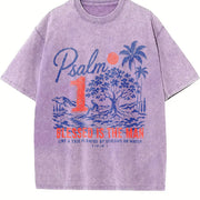 Psalm 1 Blessed Is the Man Christian Faith Tree Nature Vintage Washed T-Shirt in Purple
