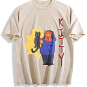 Caseoh KITTY New Short-sleeved Vintage Washed T-Shirt in Beige