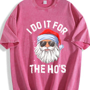 I Do It for the Ho's and Inappropriate Christmas Santa Vintage Washed T-Shirt in Red