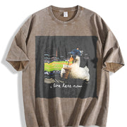 Goose at a Baseball Game I Live Here Now Vintage Washed T-Shirt in Brown