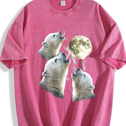 Baby Polar Bear Howling to Moon 90s Vintage Washed T-Shirt in Red