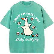 Sorry I'm Late I Was Dilly Dallying Goose for Him vintage washed oversized T-shirt in Blue