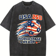 USA 250 World Stage Ready Soccer Vintage Washed T-Shirt in Black