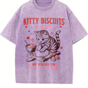 Valentines Cat Kitty Biscuits Bakery Vday Cat Lover vintage washed oversized T-shirt in Purple