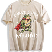 T'was the 'Tism M'Lord Autism Frog with a Sword vintage washed oversized T-shirt in Beige