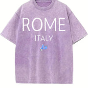 Rome Italy Vespa Pullover Vintage Washed T-Shirt in Purple