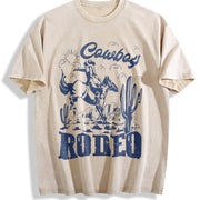 Rodeo 90s Cowboy Retro Western 2000s Vintage Washed T-Shirt in Beige