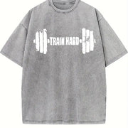 Black Gym with Dumbbell & Geometric Vintage Washed T-Shirt in Gray