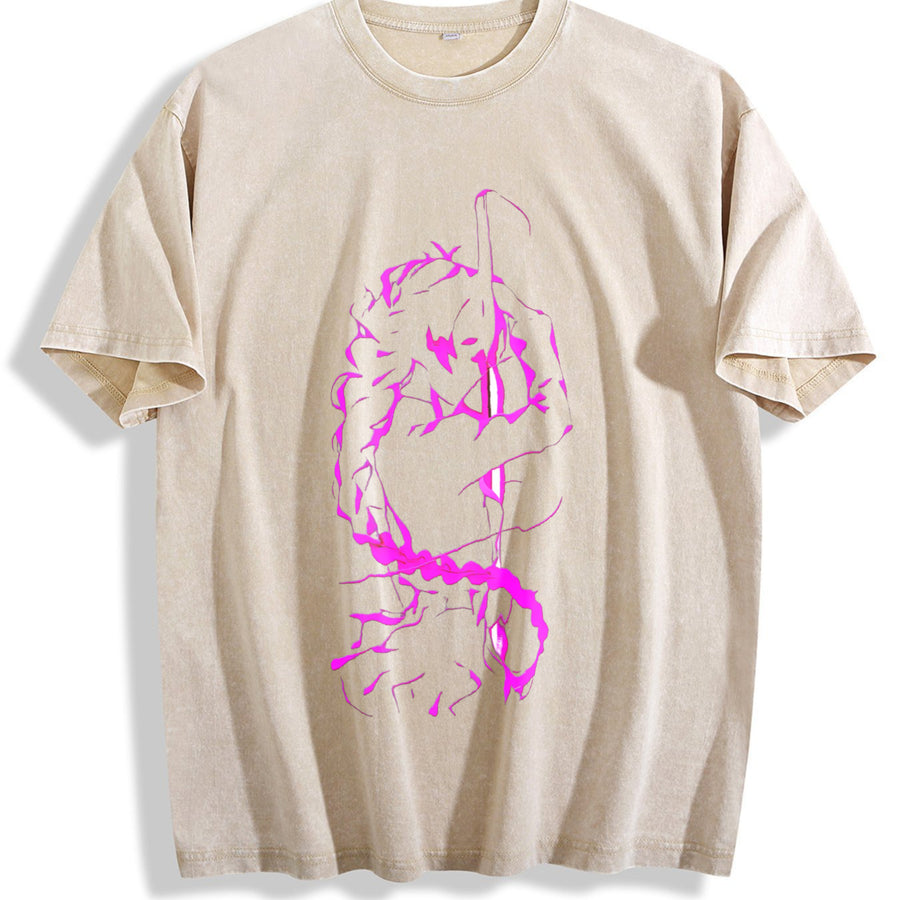 Mitsuri x Demon Slayer – Love Hashira Rage Mode in Heavy vintage washed oversized T-shirt in Beige