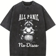 Retro Raccoon All Panic No Disco 90s Vintage Washed T-Shirt in Black