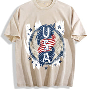 Vertical USA Flag Eagle Vintage Washed T-Shirt in Beige