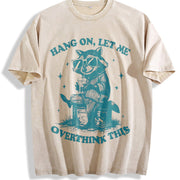 Retro Raccoon 90s Raccoon Hang On Vintage Washed T-Shirt in Beige