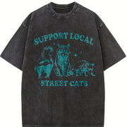 Support Local Street Cats Raccoon Retro 90s vintage washed oversized T-shirt in Black