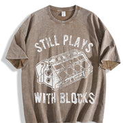 Still Plays with Blocks Vintage Washed T-Shirt in Brown