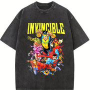 Retro Invincible Mark Grayson & Superhero Team Vintage Washed T-Shirt in Black