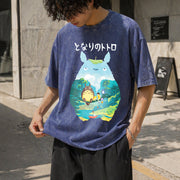 Ghibli Totoro Spirited Away Vintage Washed T-Shirt in Blue