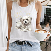 Maltese Dog Women's Color Cotton Tank Top in White