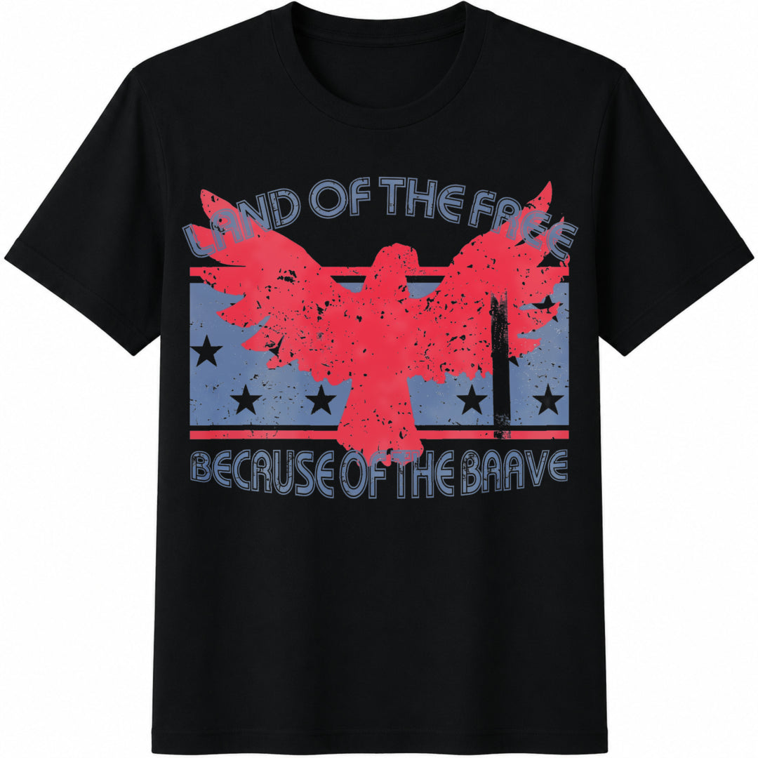 USA Land of the Free Because of the Brave Cotton T-Shirt in Black