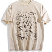 Sea Animal 90s Retro Vintage Washed T-Shirt in Beige