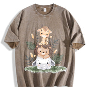 Giraffe Lion Vintage Washed T-Shirt in Brown