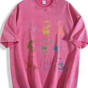 Cat 90s Tattoo Retro Kitten Cute Vintage Washed T-Shirt in Red