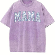 Toile Floral Mama Pregnancy Announcement Boy Vintage Washed T-Shirt in Purple