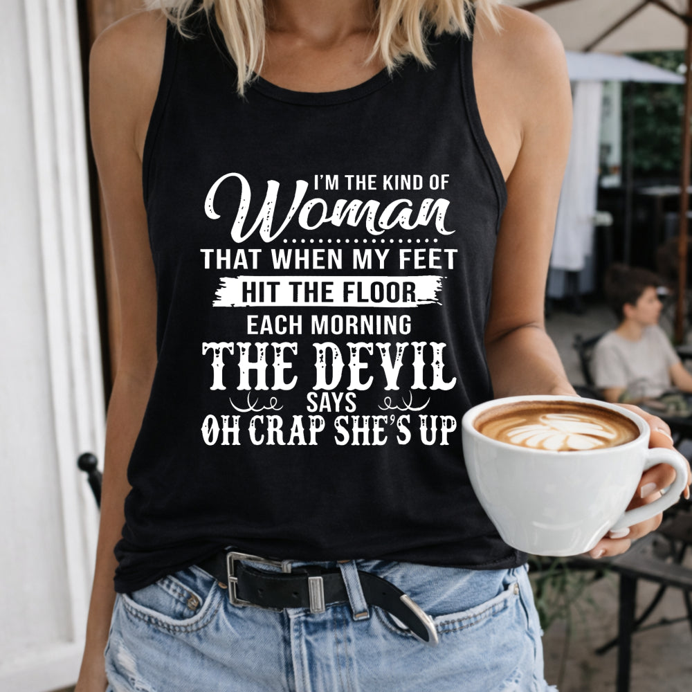 White V-neck Tank with Bold Black Women's Color Cotton Tank Top in Black