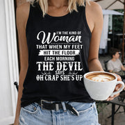 When My Feet Hit the Floor the Devil Says She's Up Women's Color Cotton Tank Top in Black