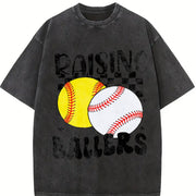 Retro Softball Baseball Vintage Washed T-Shirt in Black