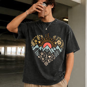 Mountain Heart Retro Camping Vintage Washed T-Shirt in Black