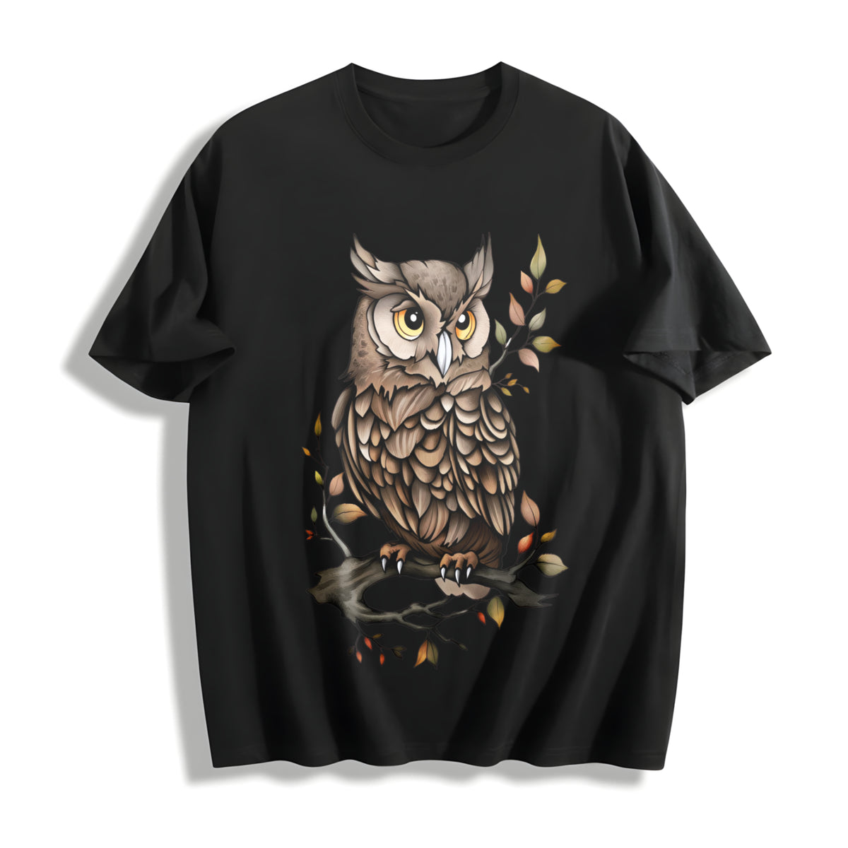 Animal Cartoon Owl 1pc Cotton T-Shirt in Black