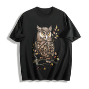 Animal Cartoon Owl 1pc Cotton T-Shirt in Black