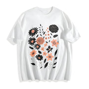 Pressed Flowers Botanical Floral Cotton T-Shirt in White