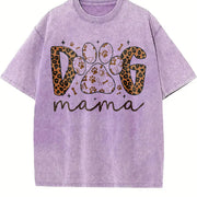 Dog Mama Leopard Print vintage washed oversized T-shirt in Purple