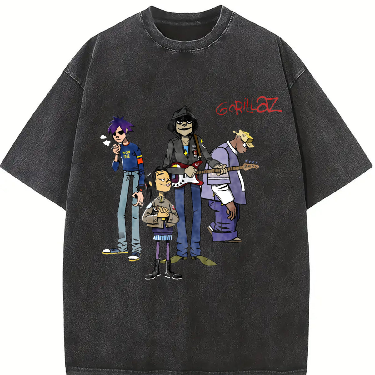 Band with Comedy Guitar Music Fans Vintage Washed T-Shirt in Black