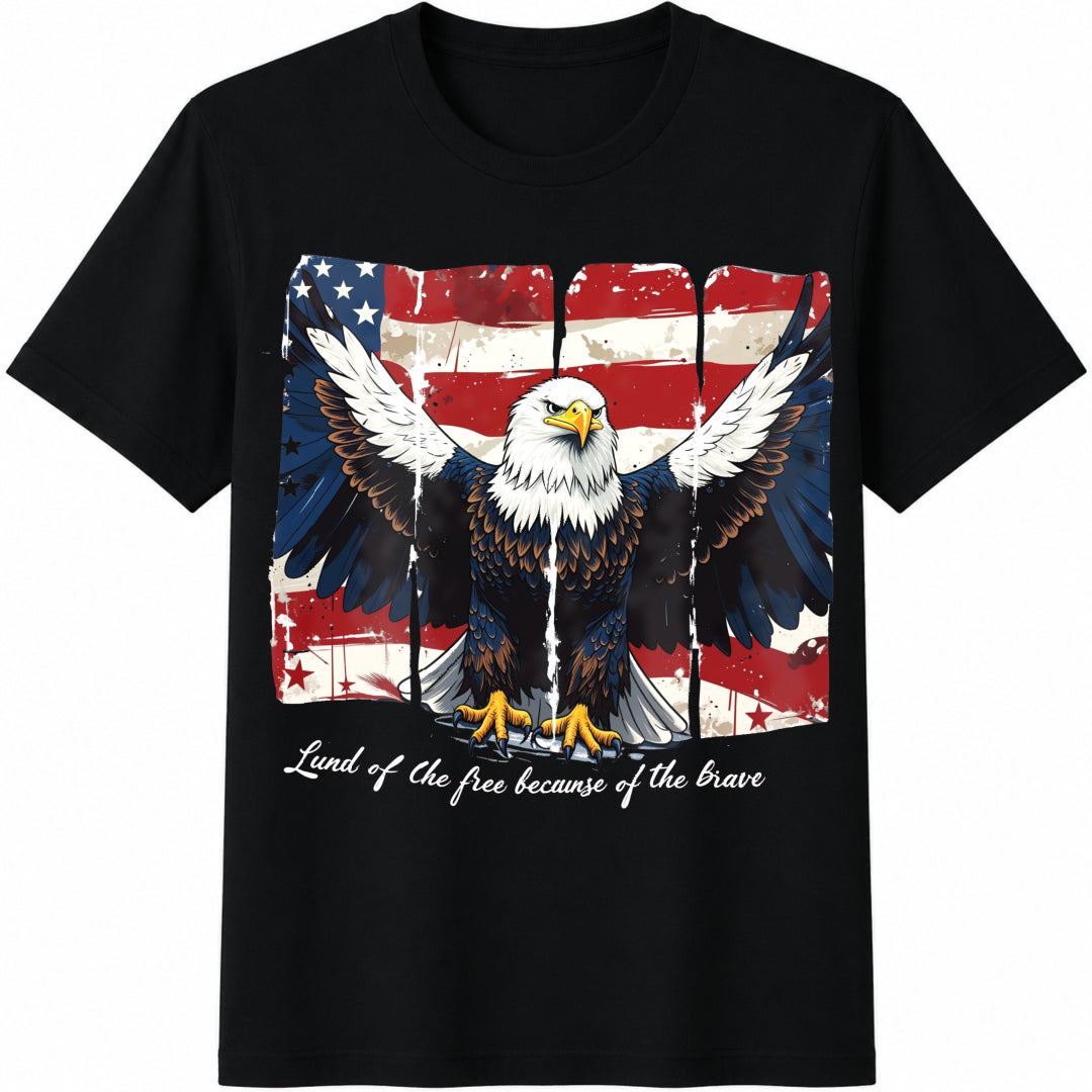 America Land of the Free Because of the Brave Cotton T-Shirt in Black